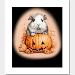 Cute Halloween Guinea Pig With Pumpkin Funny Halloween Gifts For Guinea Pigs Lover Posters and Art